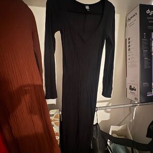 Wild Fable Black Knitted Long Sleeve Maxi Dress with slit